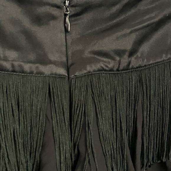 BEBE 100% Silk Fringe Ruffle Black Mini Skirt Size Small Zip Up Flowy VTG Y2K - Picture 4 of 7